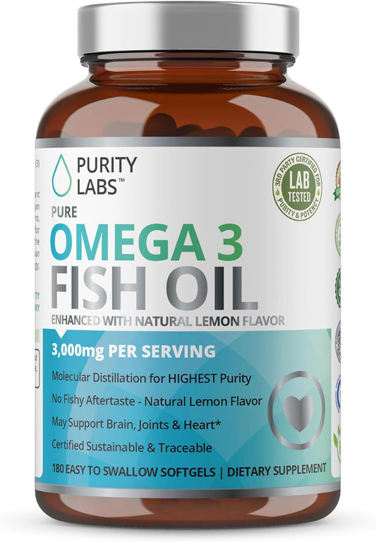 Purity Labs Omega 3 Fish Oil 3000mg - 180 Softgels