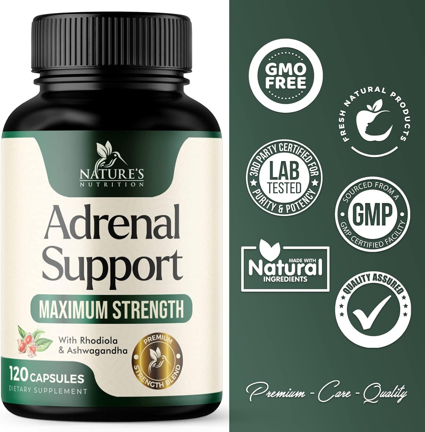 Adrenal Support Supplements & Cortisol Manager with Ashwagandha- 120 Capsules