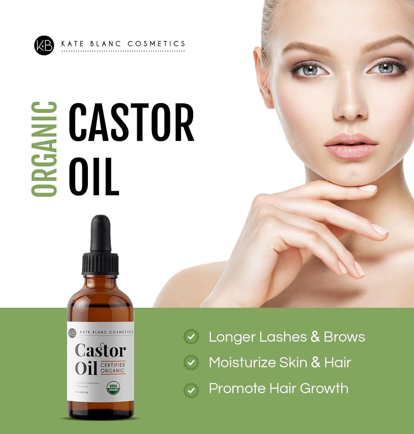 Kate Blanc Cosmetics Castor Oil , USDA Certified Organic, Growth for Eyelashes