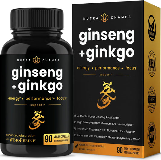 Korean Red Ginseng Root 1650mg | Ginseng and Ginkgo Biloba 120mg 90 count