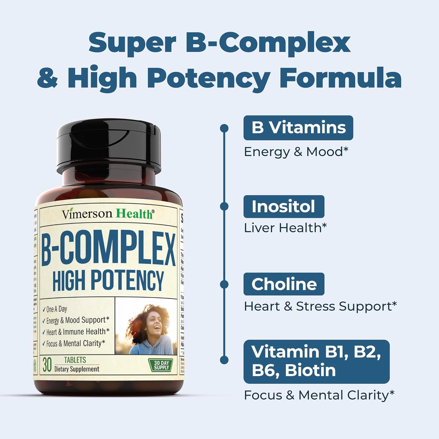 Vitamin B Complex with Vitamin B12, Niacin, Vitamin B2, Vitamin B6, Folic Acid 400mcg 30 tablets