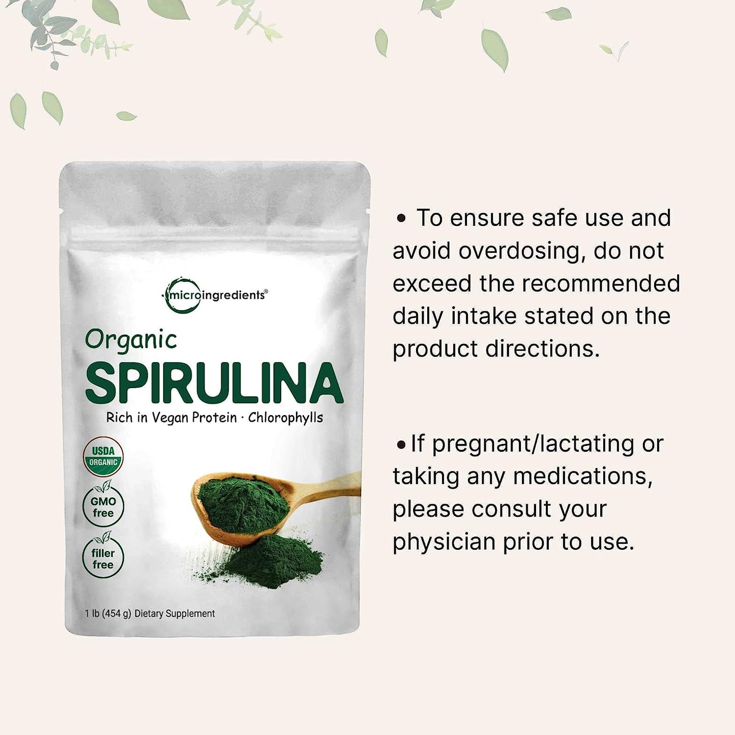 Micro Ingredients Organic Spirulina Powder, 16 Ounce