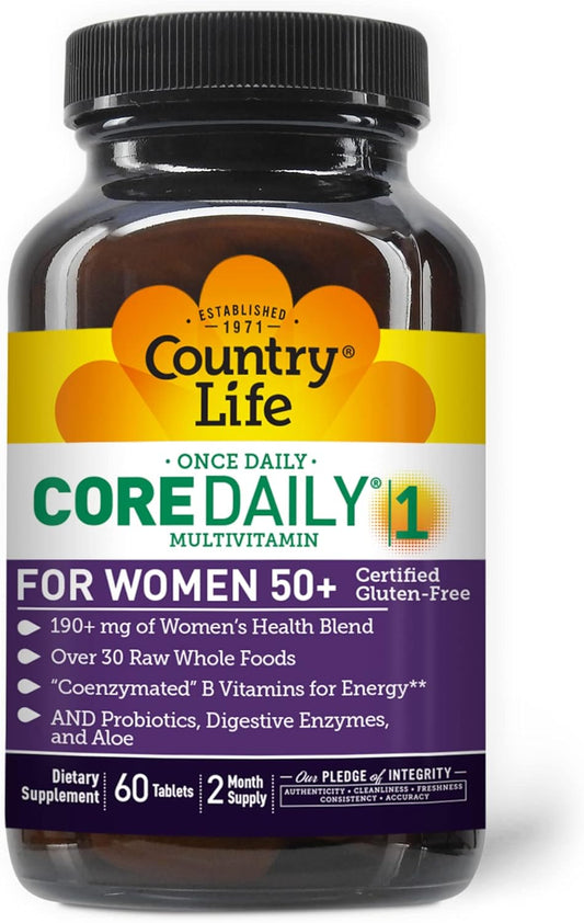 Country Life Core Daily-1 Multivitamins for Women 50 Plus, Energy Support, 60 Tablets