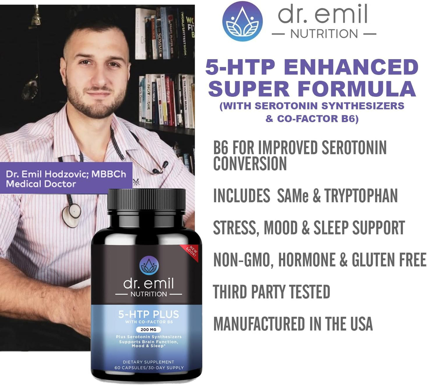 DR EMIL NUTRITION 200 MG 5-HTP Plus with SAM-e to Maintain Normal Healthy Sleep 60 capsules