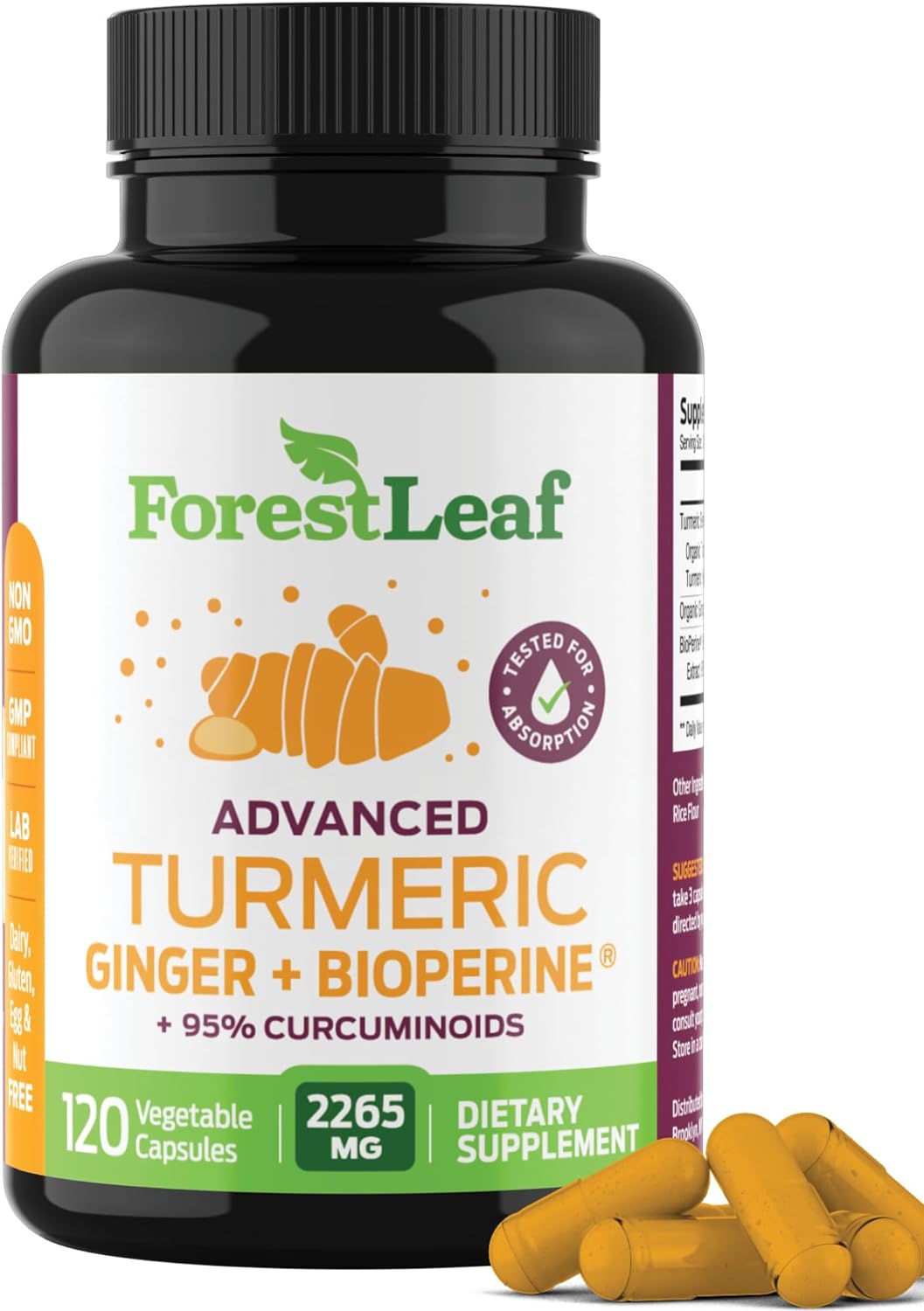 Organic Turmeric Supplement Extra Strength 2265mg - 120 capsules