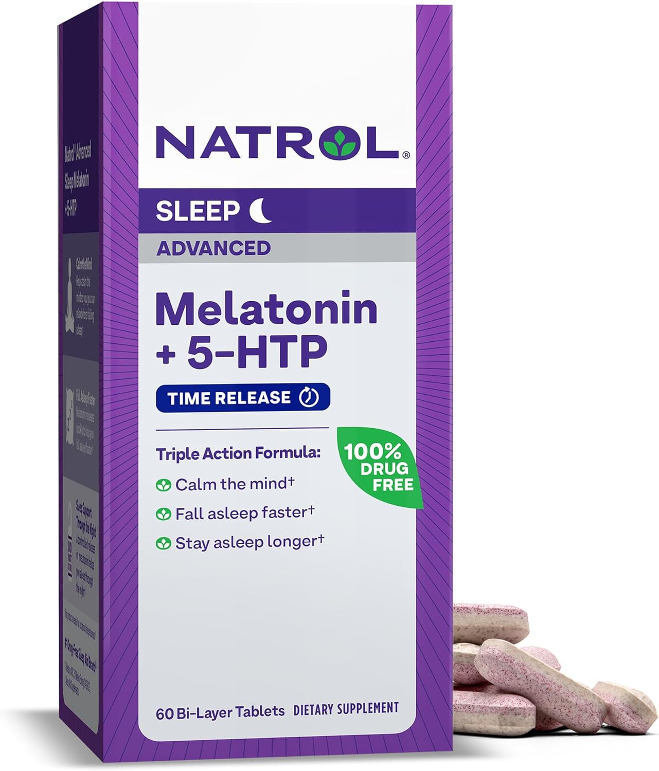 Natrol Advanced Sleep Melatonin + 5HTP, Dietary Supplement for Restful Sleep, 60 Tablets