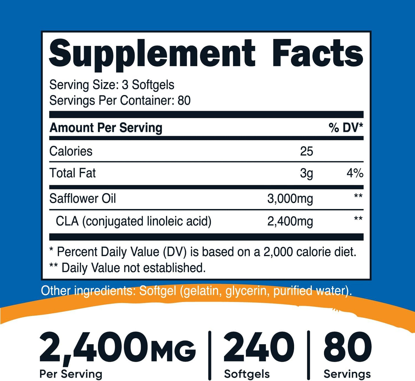 Nutricost CLA (Conjugated Linoleic Acid) 2,400mg, 240 Softgels