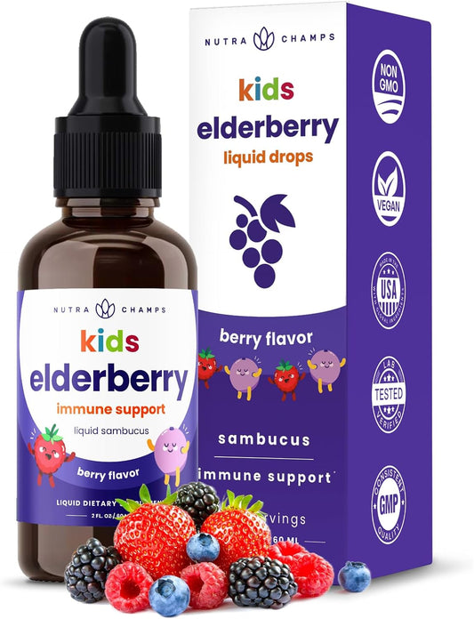 Black Elderberry for Kids Liquid Drops | 10:1 Extract Sambucus Elderberry Syrup for Kids  60 ml