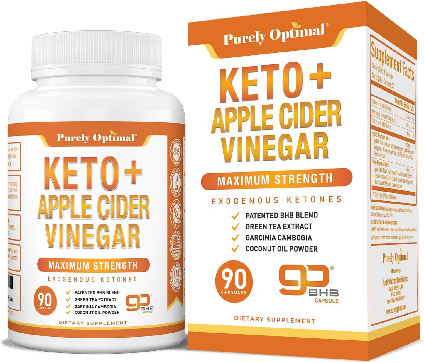 Purely Optimal Keto BHB + Apple Cider Vinegar  90 Capsules