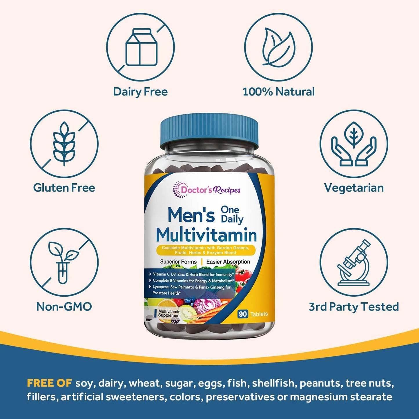 Doctor's Recipes Multivitamin for Men, Daily Men's Multivitamin Supplement - 90 Tablets