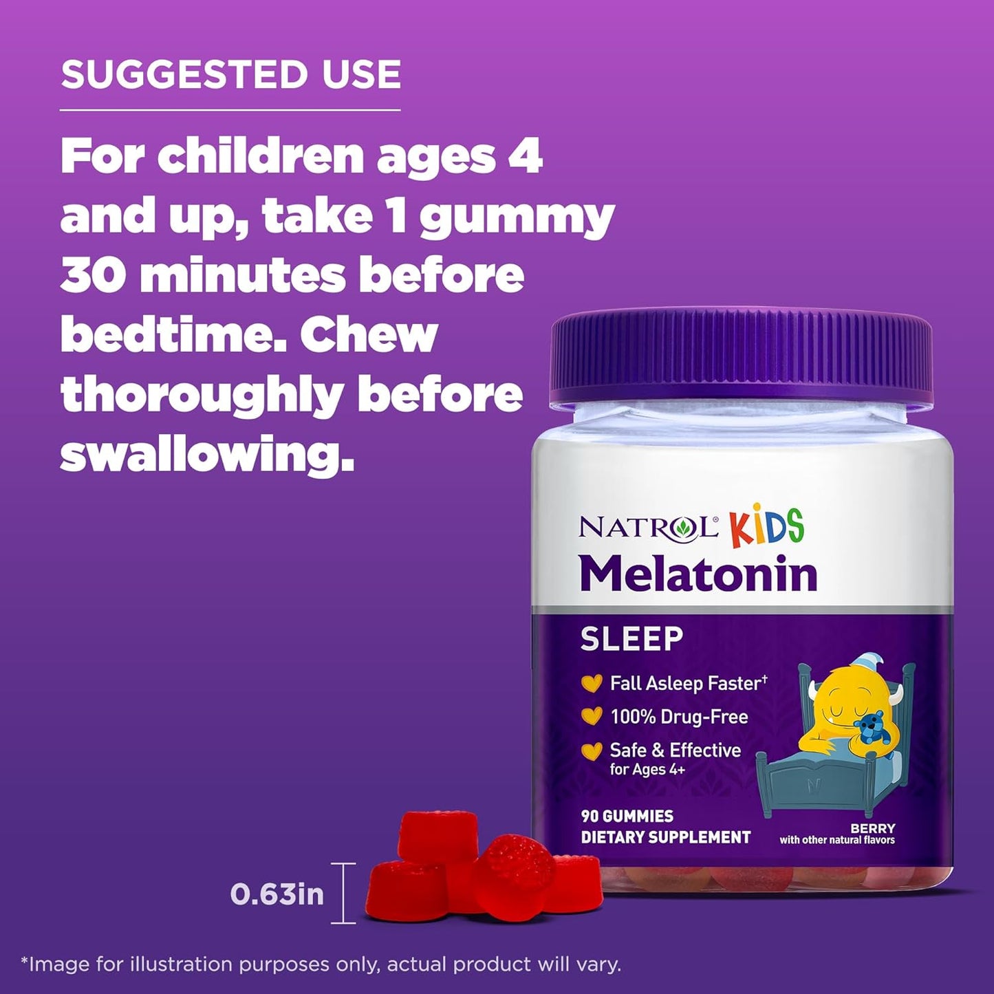 Natrol Kids Melatonin 1mg, Dietary Supplement for Restful Sleep, 90 Berry-Flavored Gummies