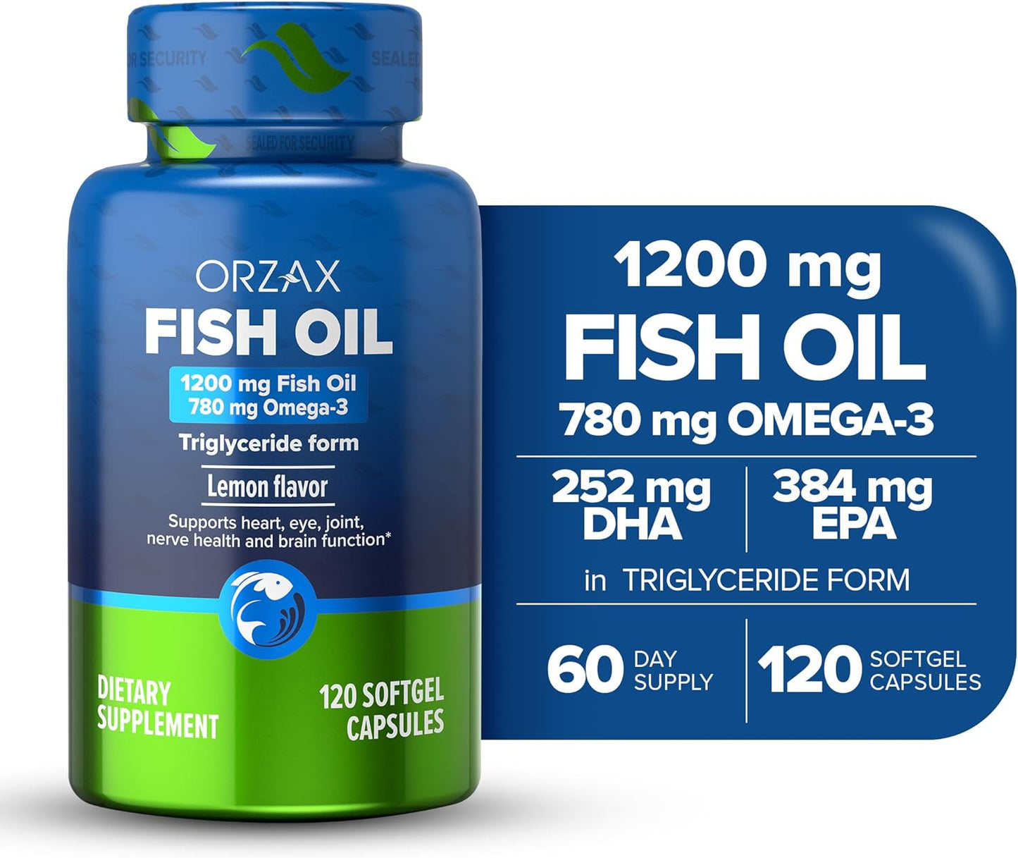 ORZAX Omega 3 Fish Oil 1200 mg  - 120 Softgels Capsules