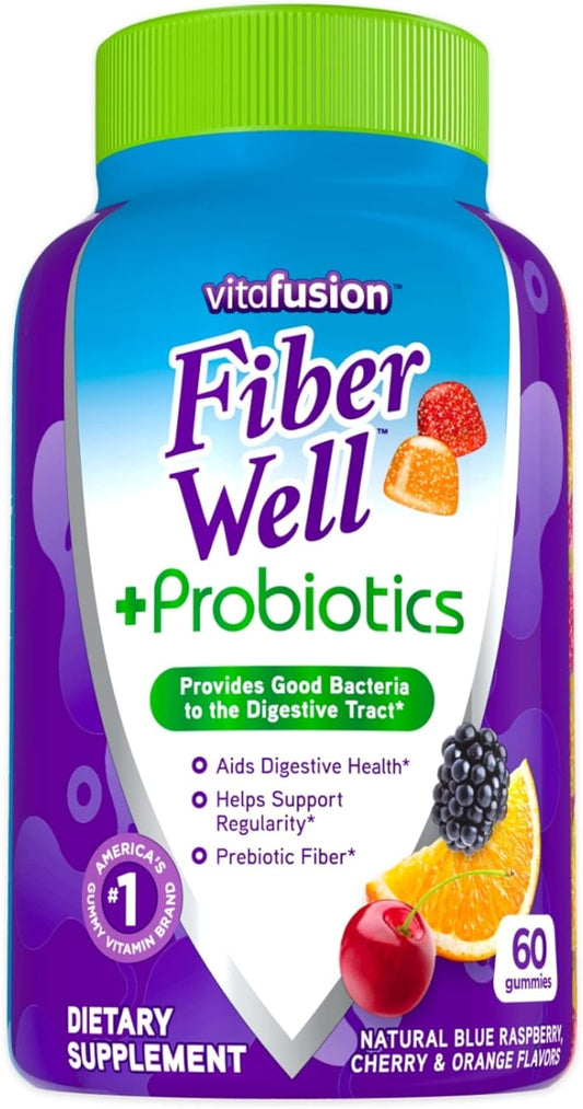 Vitafusion Fiber Well + Probiotics Gummies for Adults, 60 Count