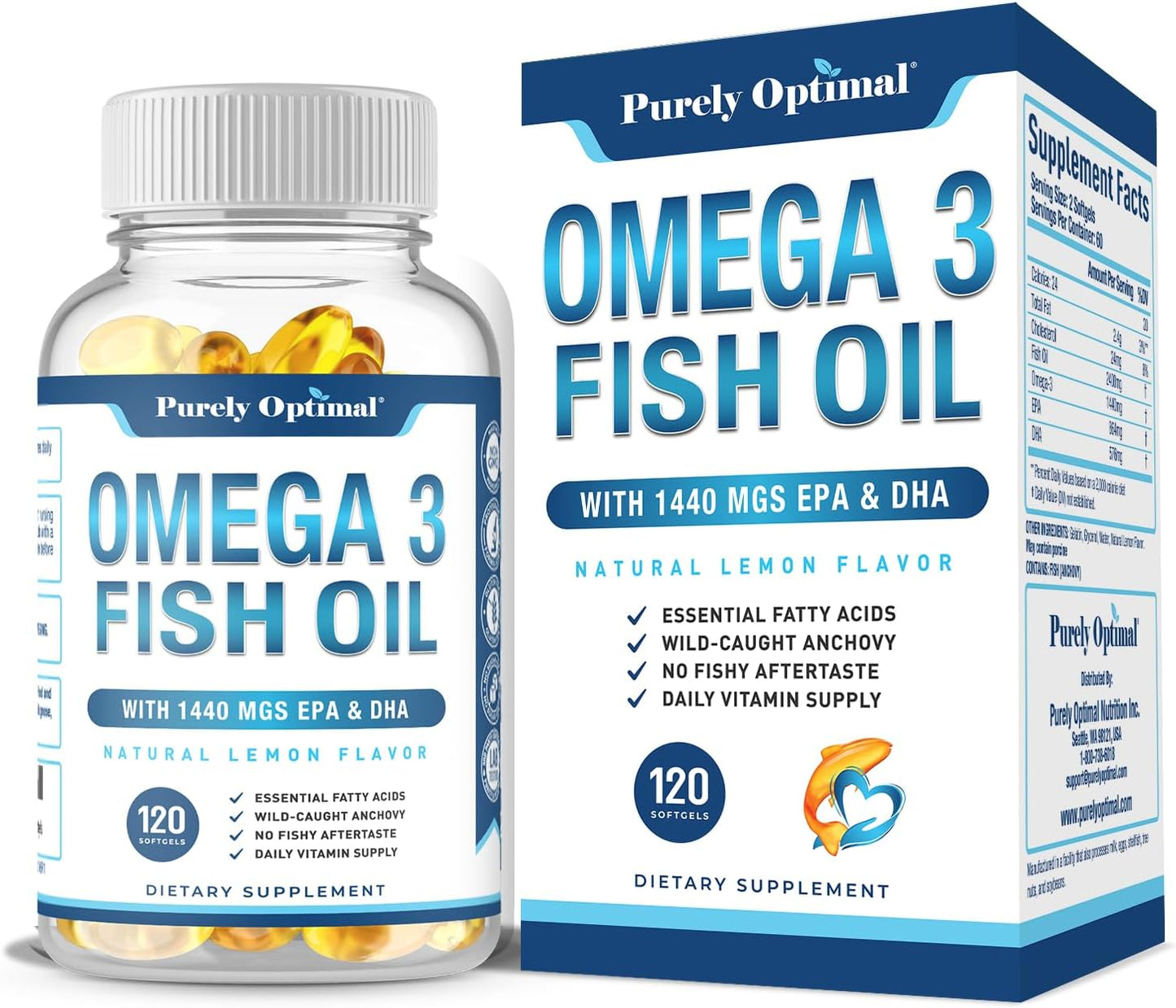 Premium Omega 3 Fish Oil Supplement 2400mg -120 Softgels