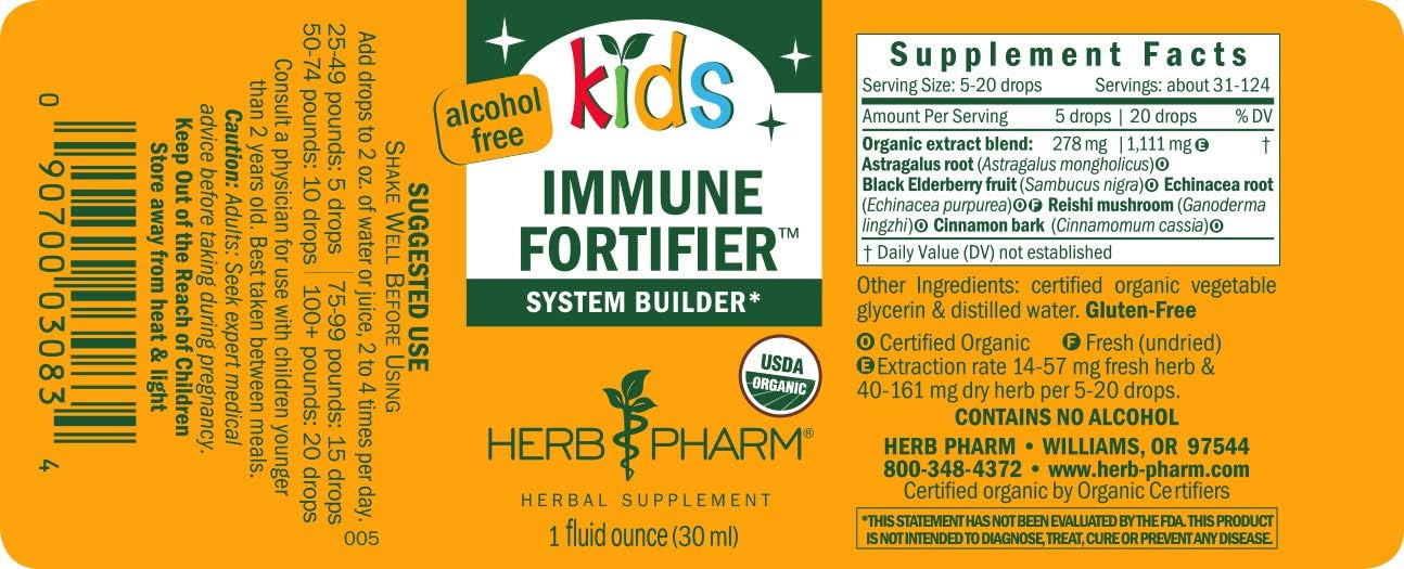 Herb Pharm Kids Organic Alcohol-Free Immune Fortifier Liquid Herbal