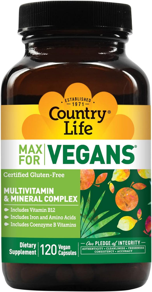 Country Life MAX for Vegans, Multivitamin & Mineral Complex, 120 Vegan Capsules