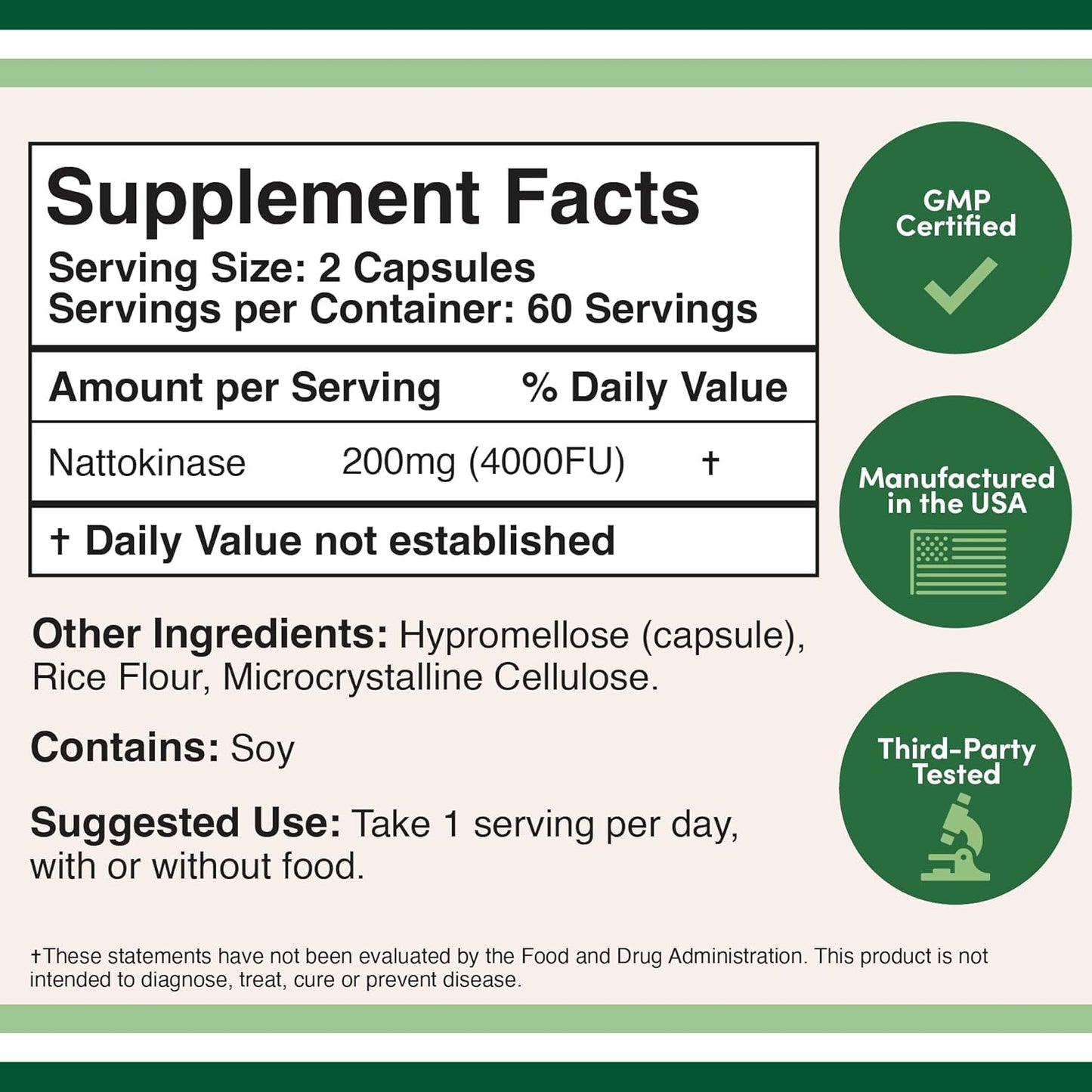 Nattokinase Supplement 4,000 FU Servings, 120 Capsules