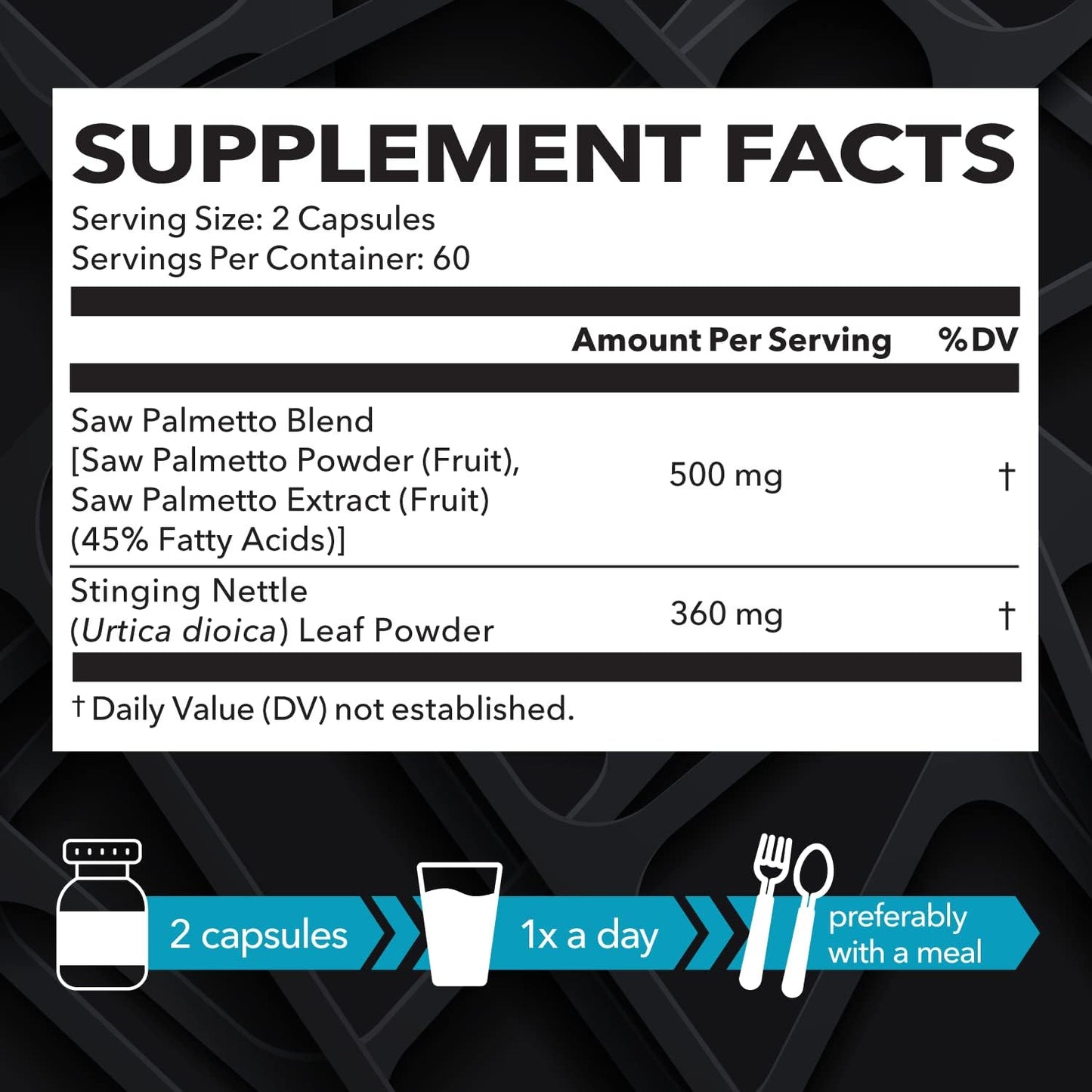 Saw Palmetto Prostate Supplement for Men Enhanced with Stinging Nettle Extract for 2X Formula  120 count