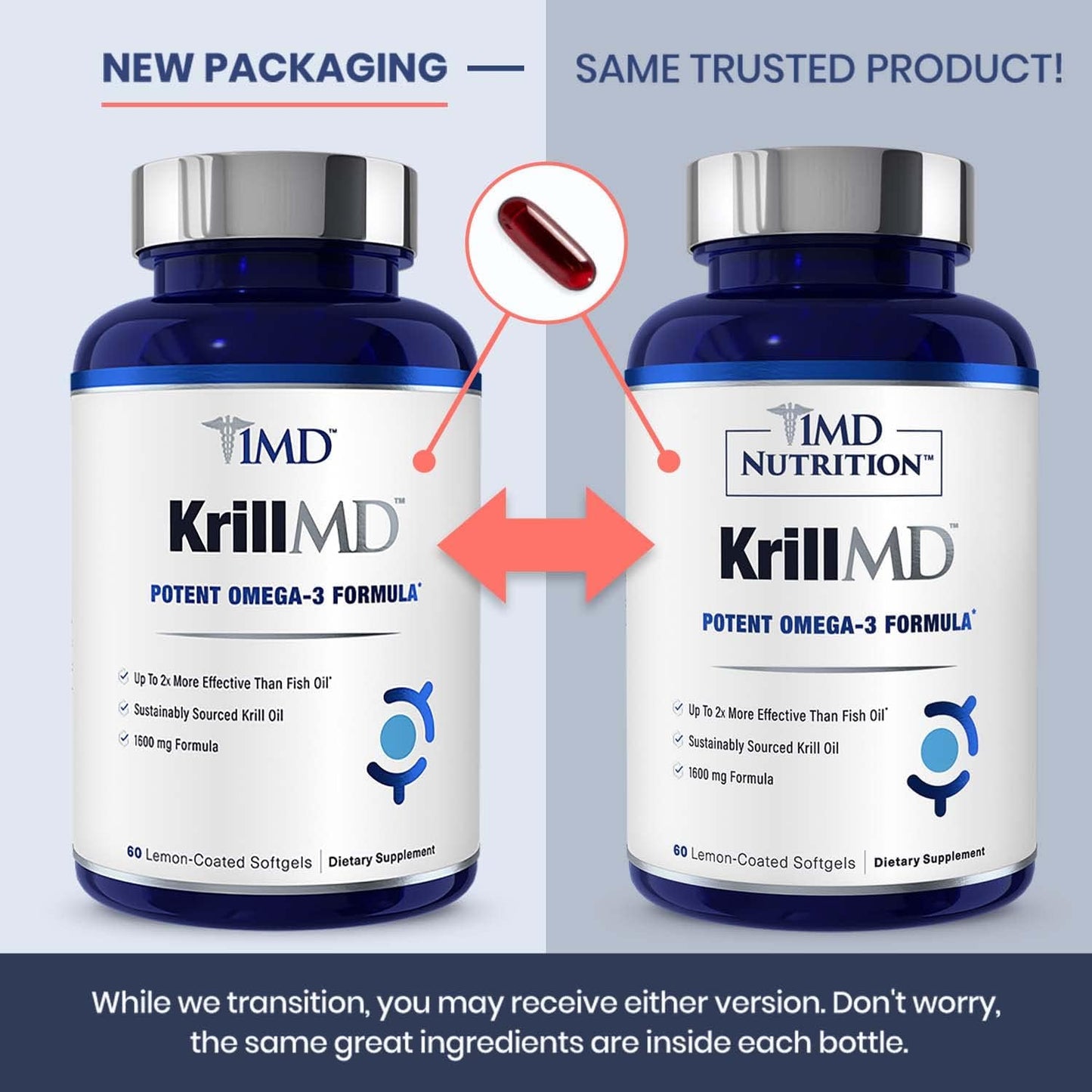 1MD Nutrition KrillMD - Antarctic Krill Oil Omega 3 Supplement 60 Softgels