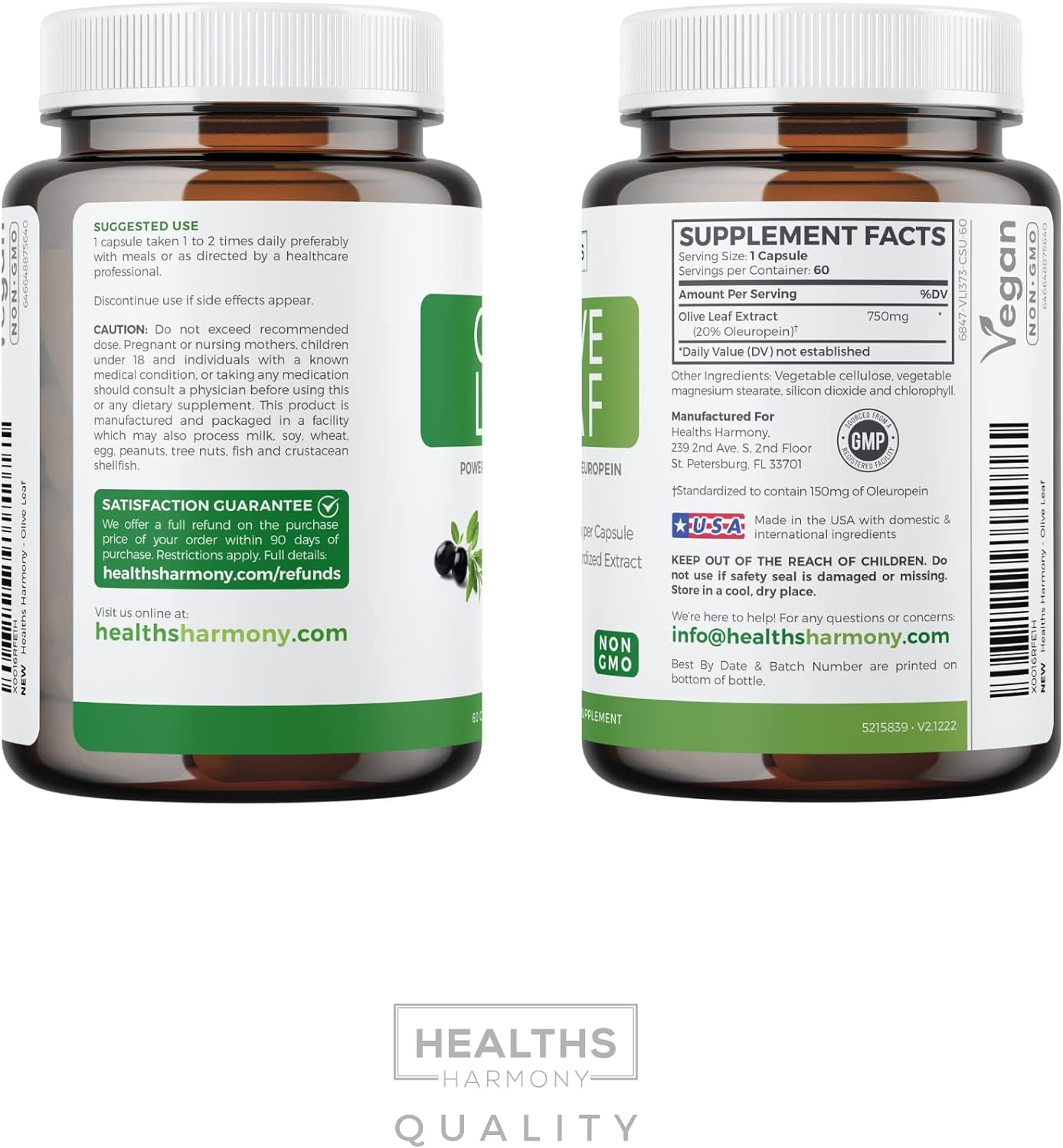 Olive Leaf Extract (Non-GMO) Super Strength: 20% Oleuropein - 60 Capsules