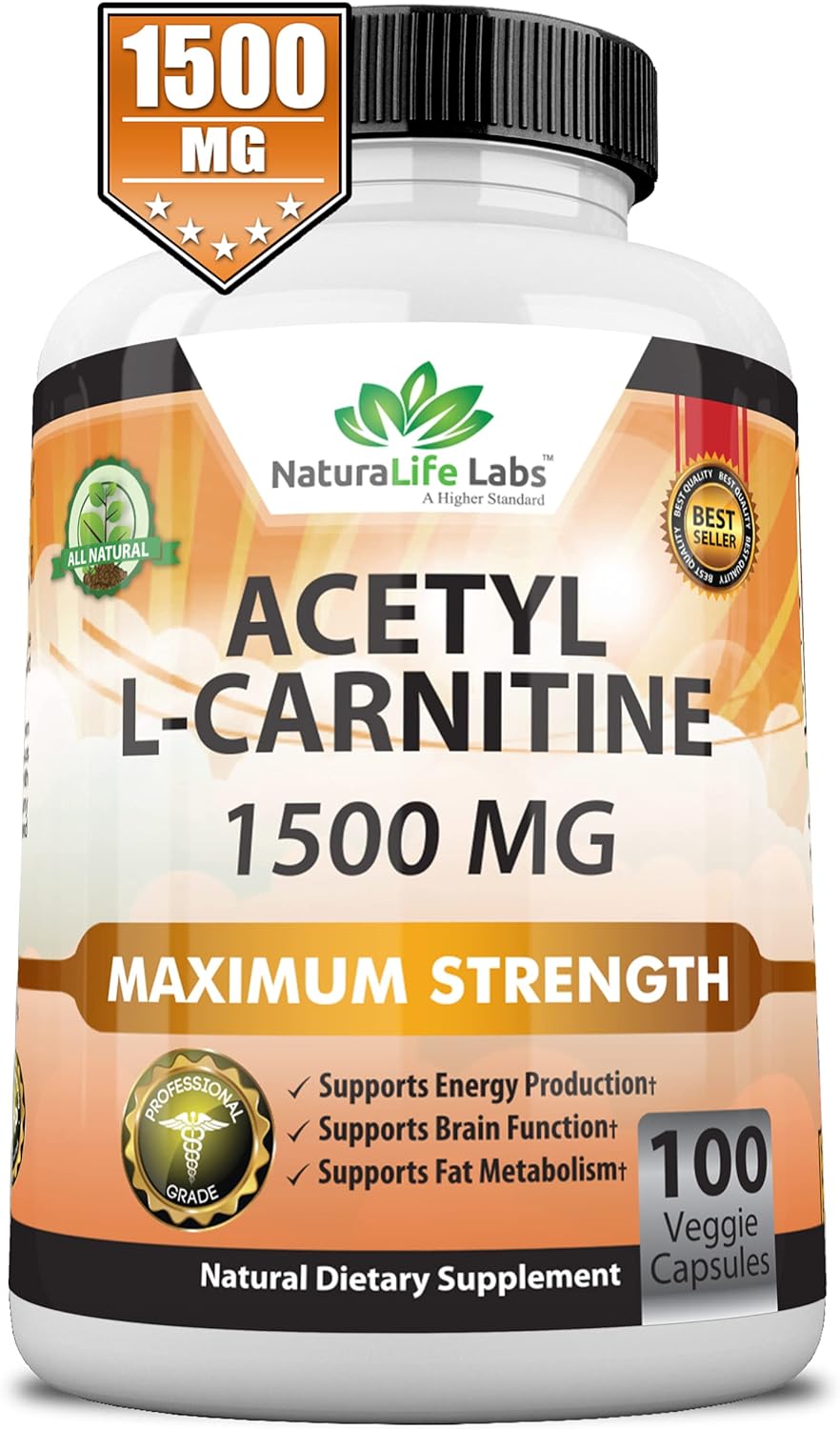 Acetyl L-Carnitine 1,500 mg High Potency Supports 100 Veggie Capsules