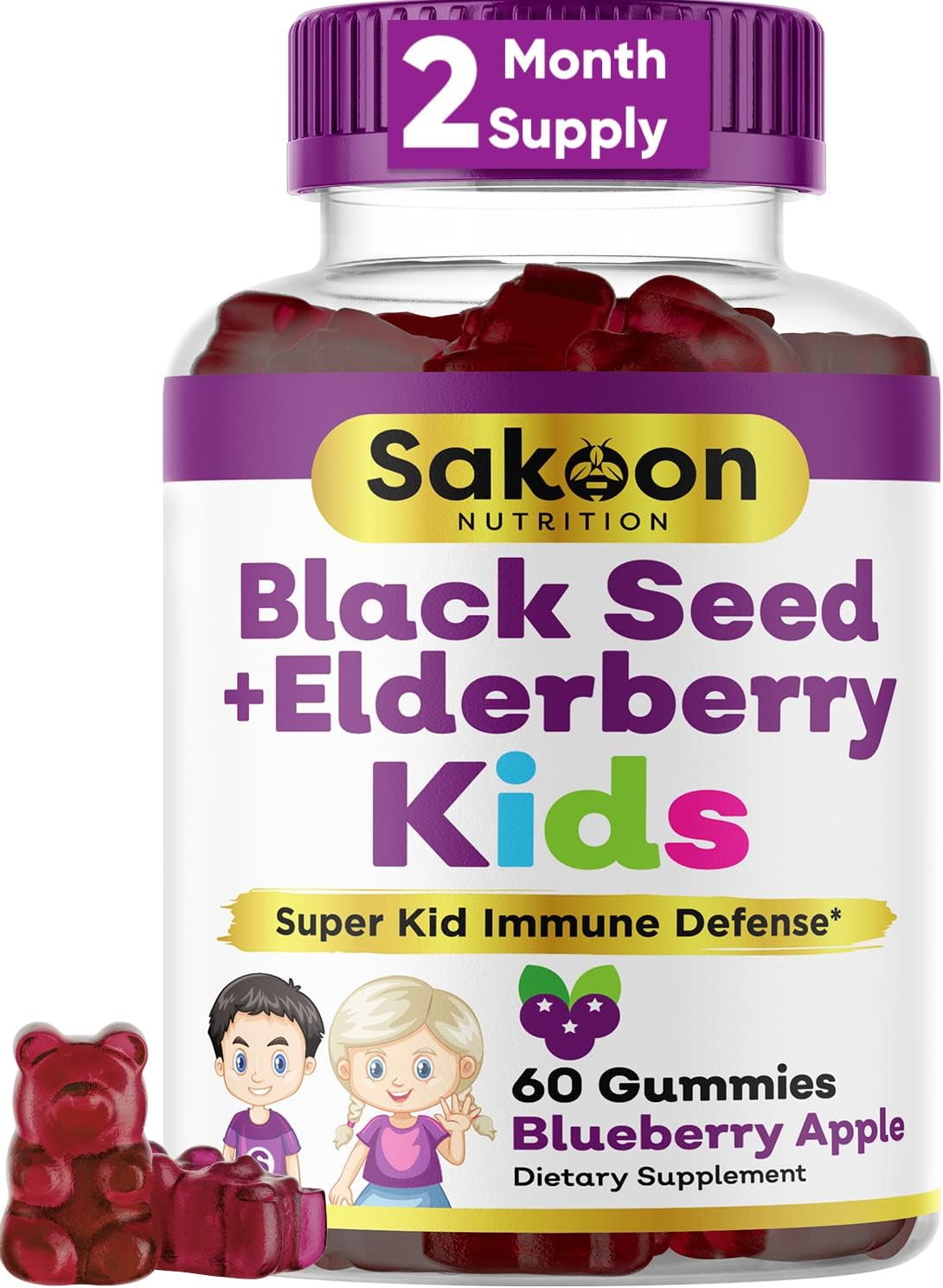 Sakoon nutrition Elderberry & Black Seed Oil  for Kids, 60 Gummies