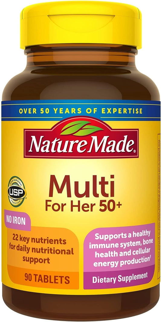 Nature Made Multivitamin For Her 50+ with No Iron, Women's Multivitamin 90 tblets