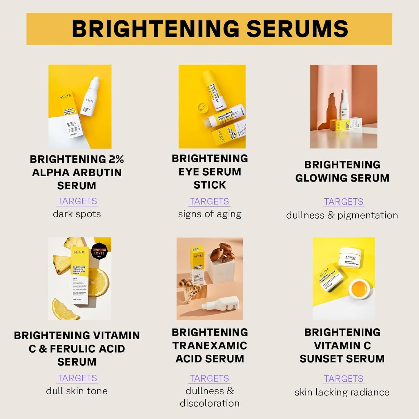 Acure Brightening Glowing Serum Revitalize & Hydrate Face & Neck - Argan Oil