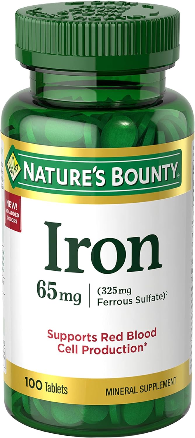 Nature's Bounty Iron 65mg, 325 mg Ferrous Sulfate, 100 tablets