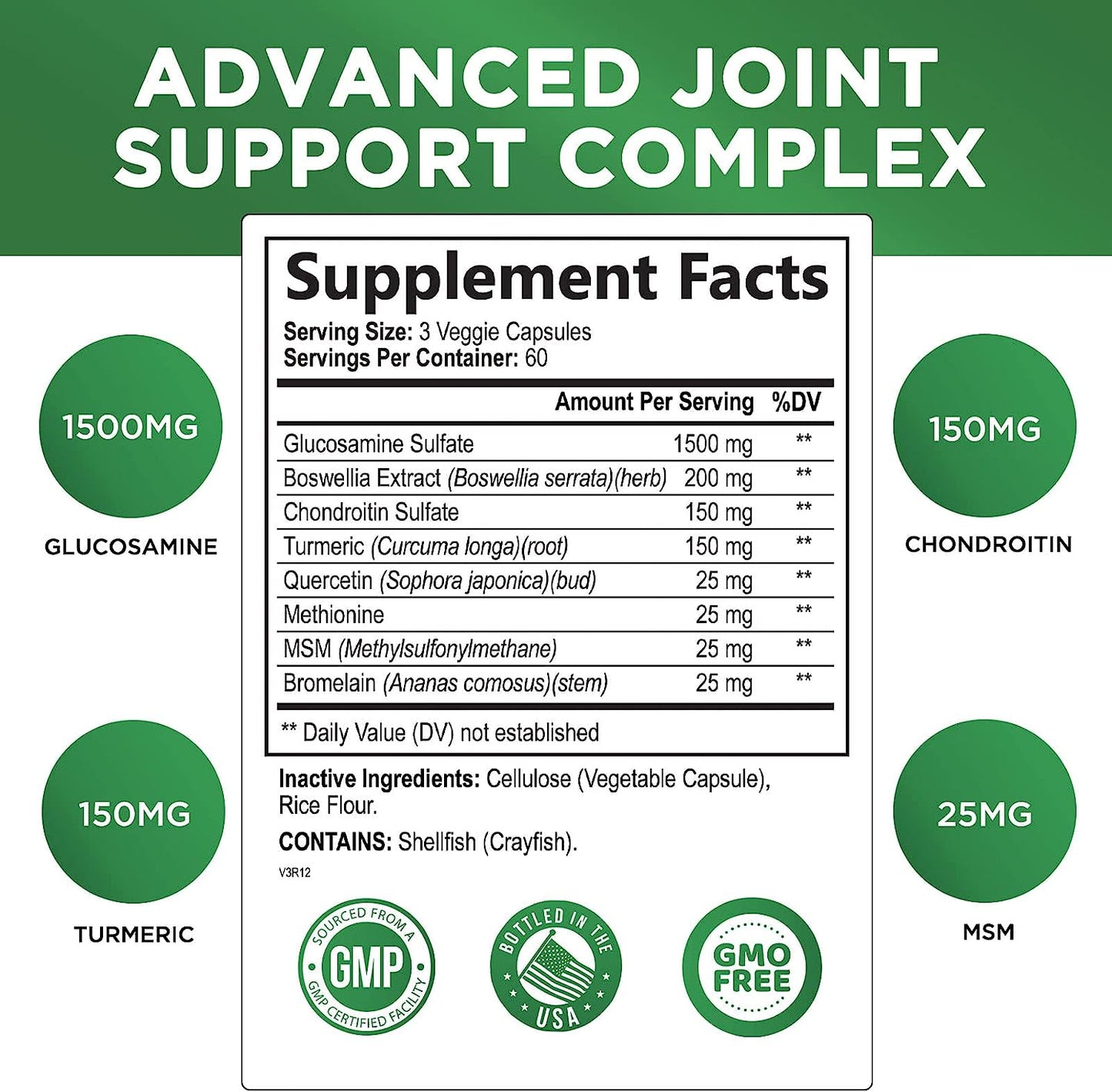 Glucosamine Chondroitin MSM Complex - Joint Support Supplement - 180 Capsules