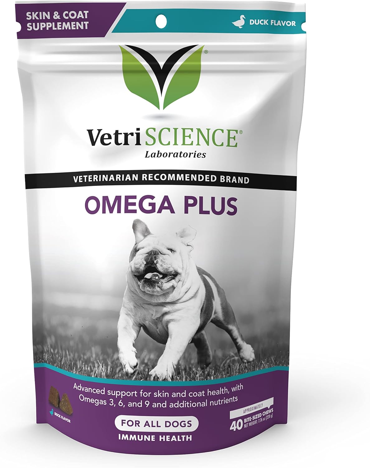 VetriScience Omega Plus Advanced Skin Supplement for Dogs -40 count