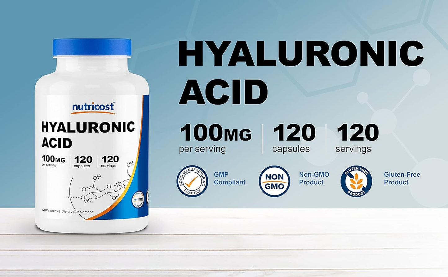 Nutricost Hyaluronic Acid Capsules 100mg,120 Vegetarian Capsules