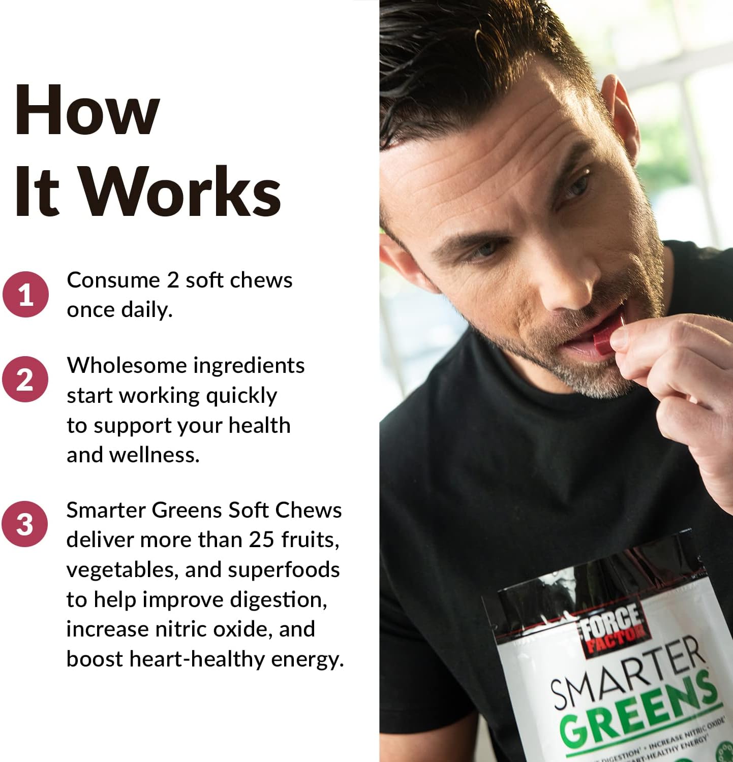 FORCE FACTOR Smarter Greens Superfood Chews, 60 soft chews