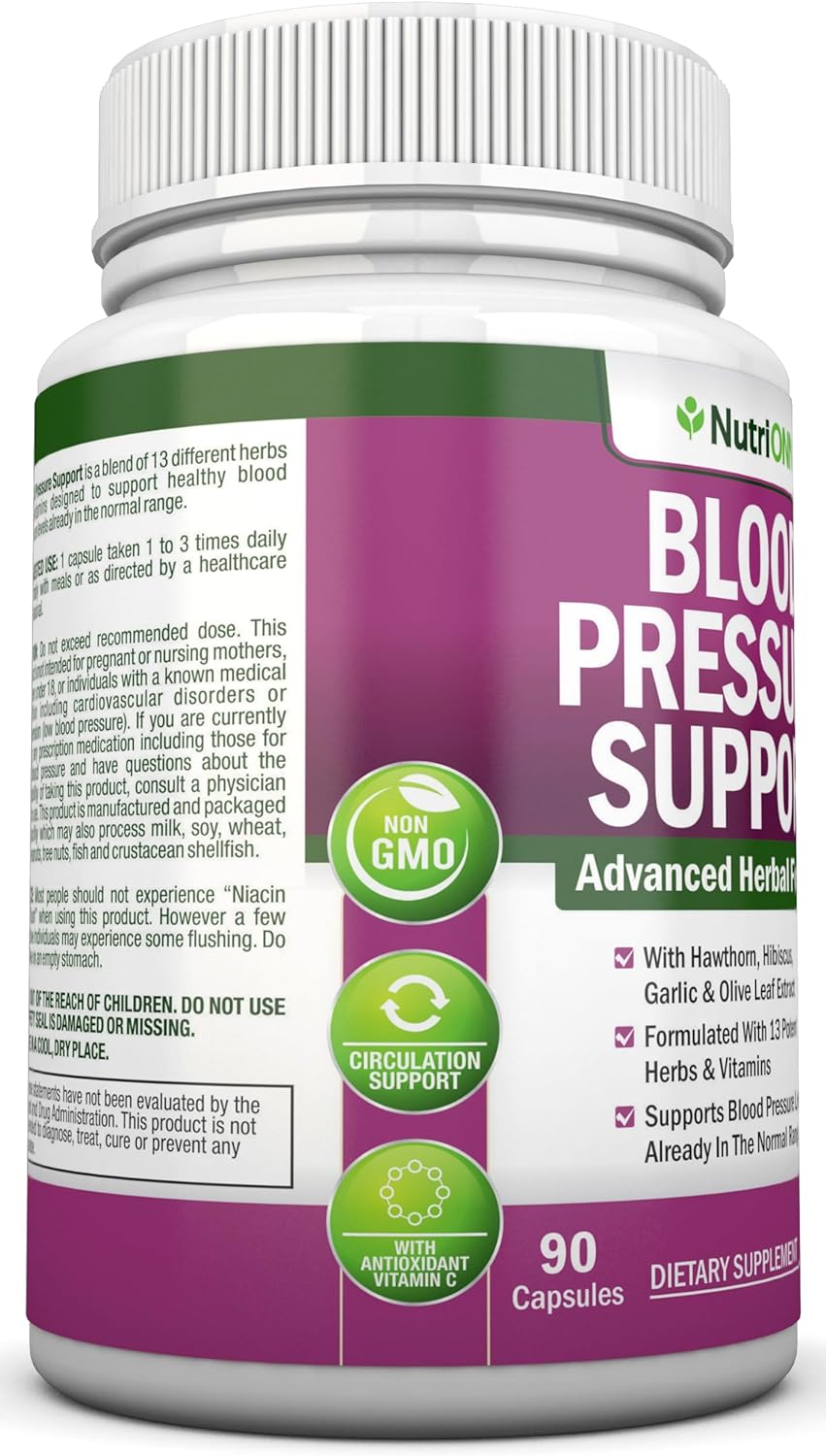 Blood Pressure Support Supplement - 13 Herbs & Vitamins - 90 capsules