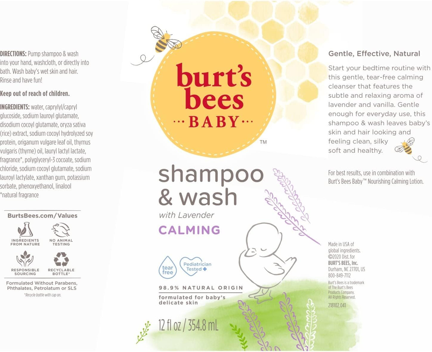 Burt's Bees Baby Lavender Shampoo & Wash,Tear Free Non Irritating Soap