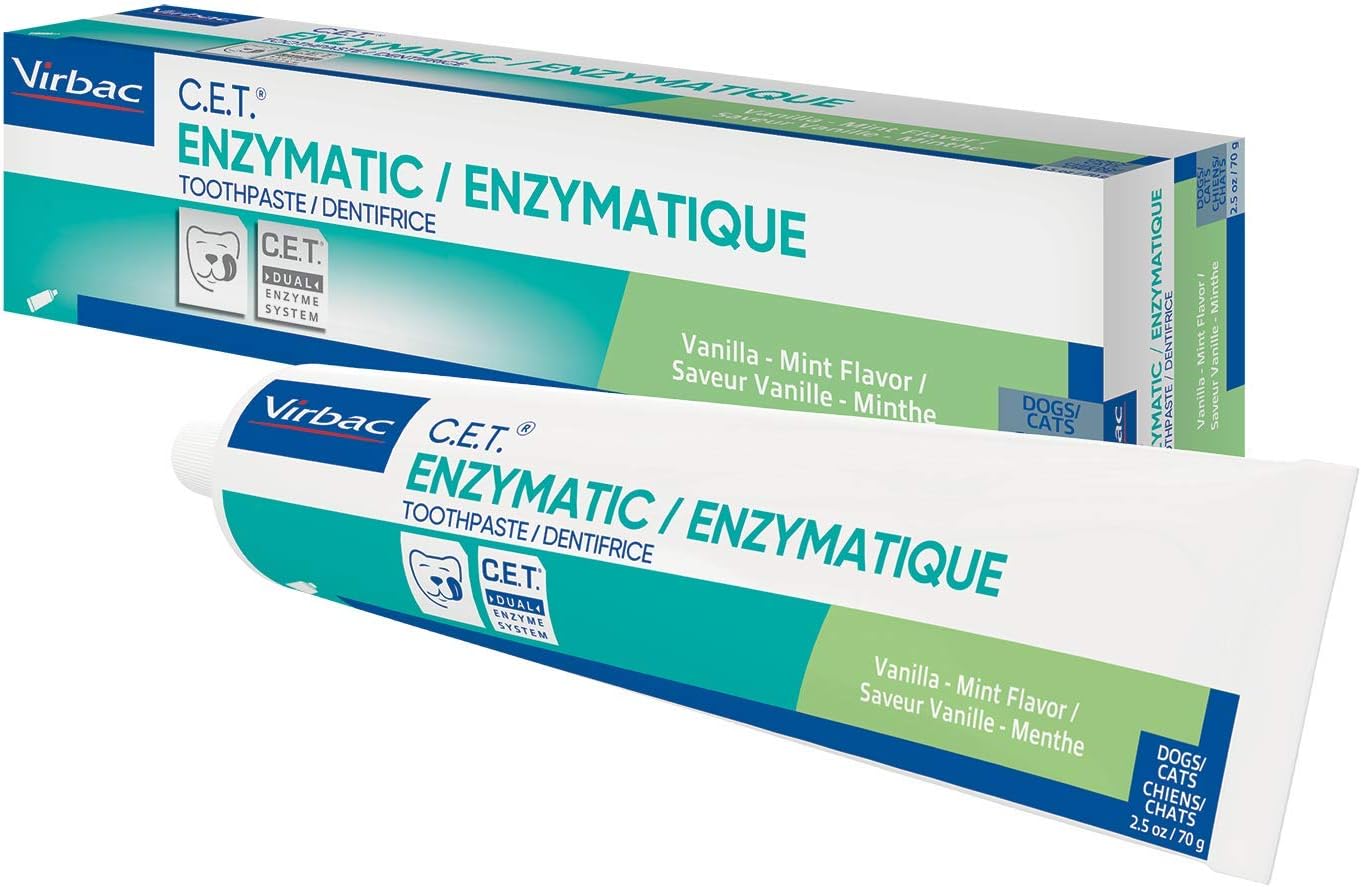 Virbac C.E.T. Enzymatic Toothpaste Eliminates Bad Breath  Pet Dental Care Toothpaste Vanilla Mint Flavor 2.5 Oz Tube