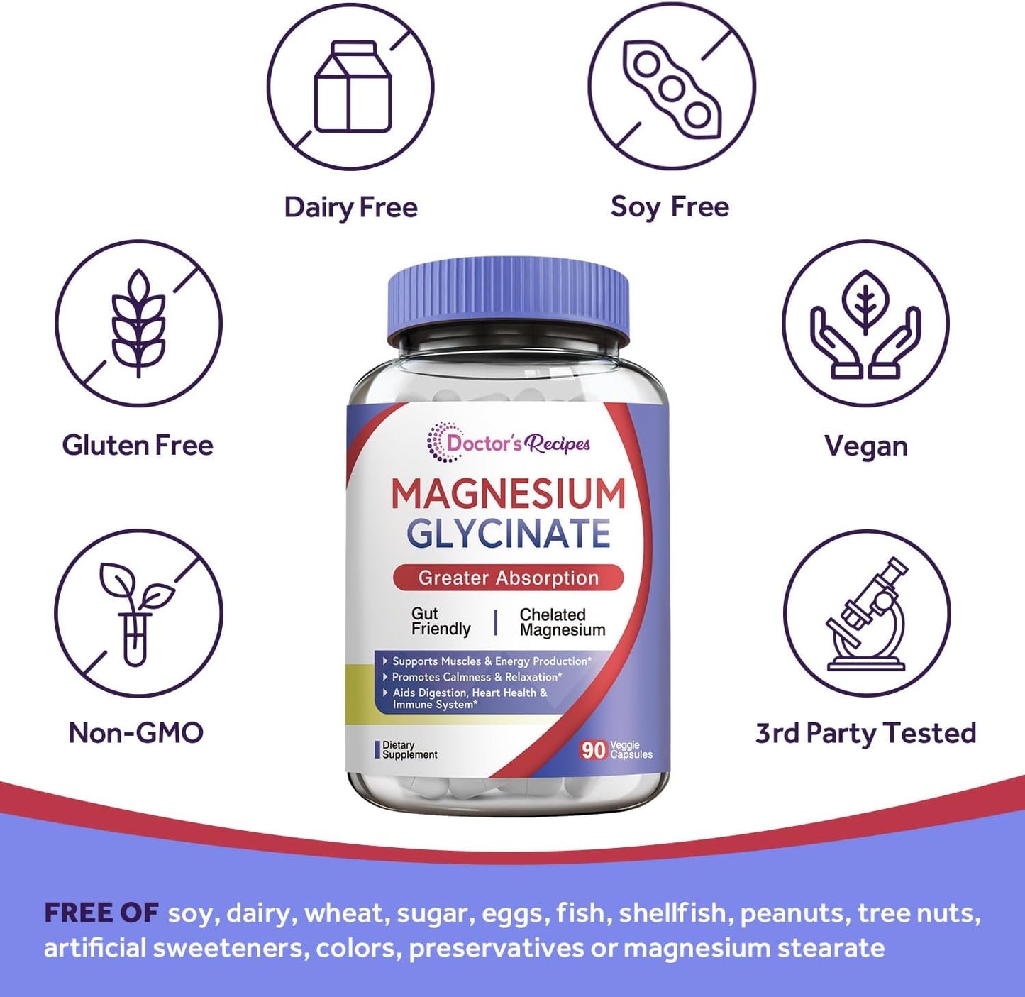 Doctor's Recipes Magnesium Glycinate for Men & Women- 90 capsules