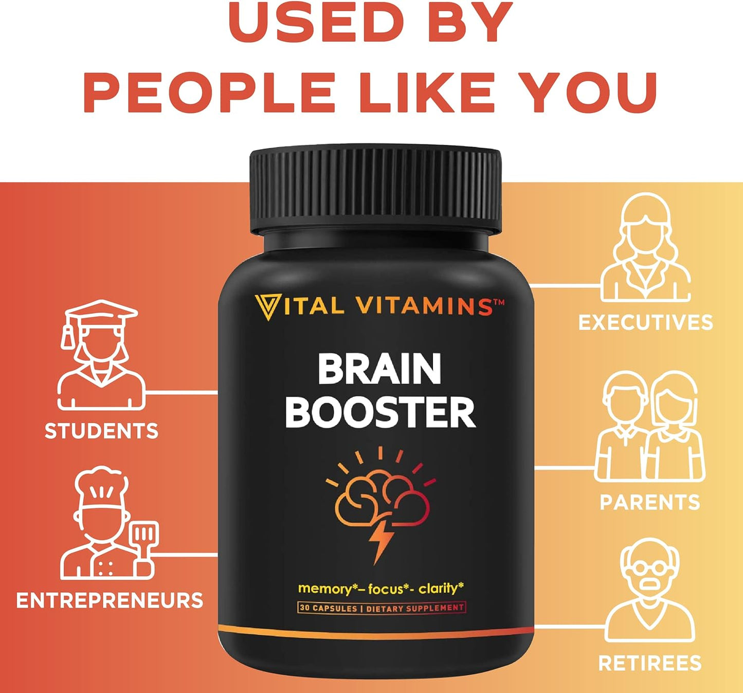 Vital Vitamins Brain Supplements for Memory & Focus  30 count