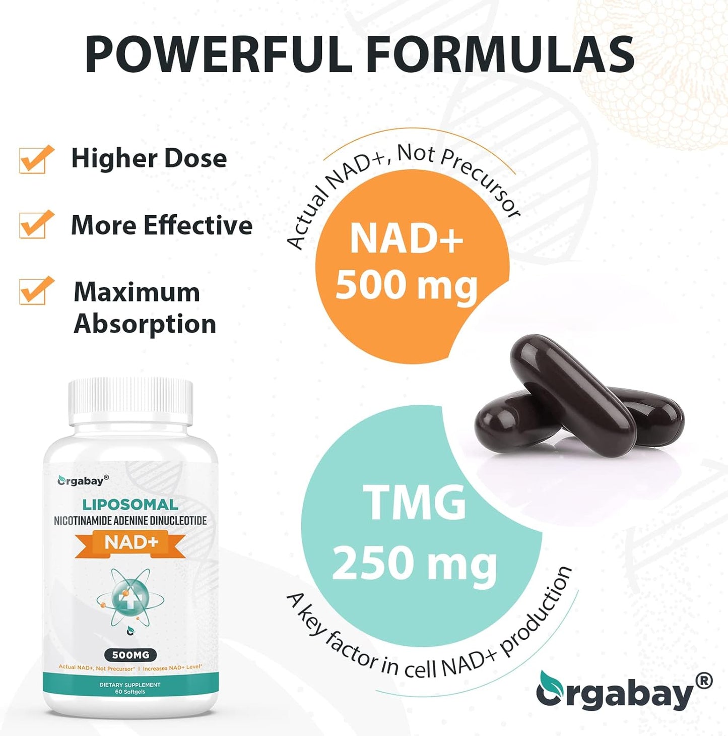 Orgabay Liposomal NAD+ Supplement  60 Softgels