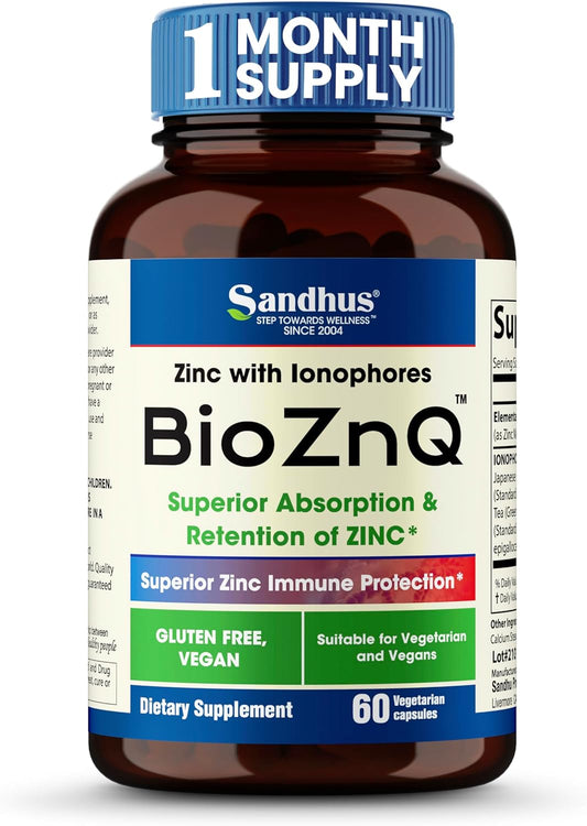 Sandhu's BioZnQ 900mg  Zinc Supplement 60 capsules