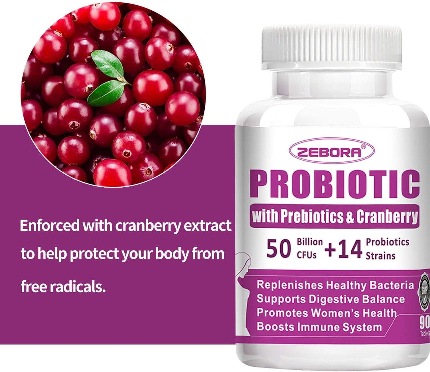 ZEBORA Probiotics for Women Digestive Health 90 Tablets