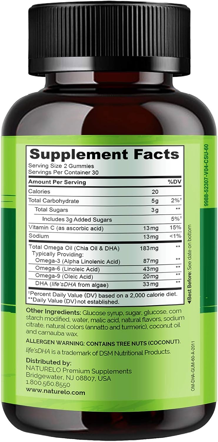 NATURELO Vegetarian DHA and Omega 3 Supplement - 60 Gummies