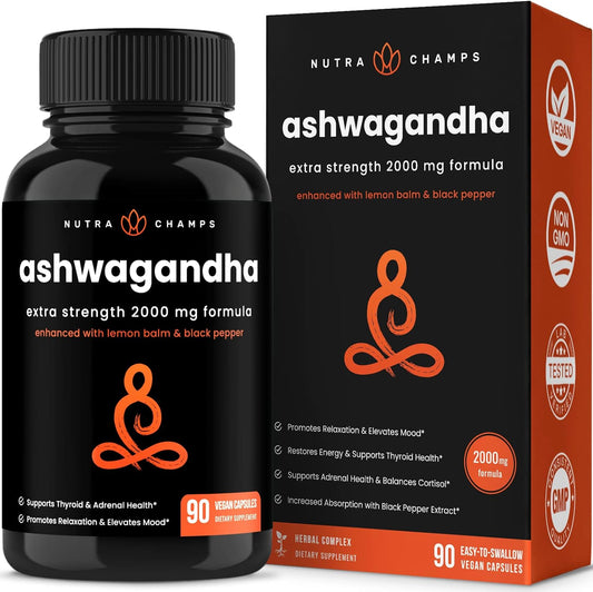 Organic Ashwagandha Capsules | 2000mg Adrenal Fatigue, 90 count