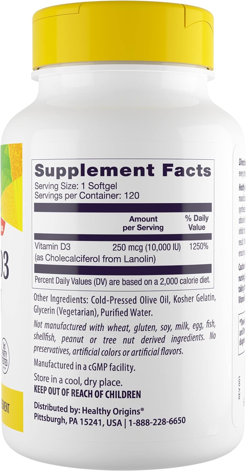 Healthy Origins Vitamin D3 10,000 IU , 120 Softgels