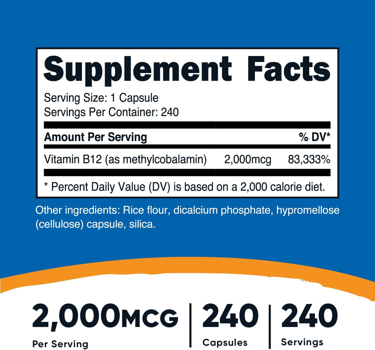 Nutricost Vitamin B12 (Methylcobalamin) 2000mcg, 240 Capsules - Vegetarian Caps, Non-GMO, Gluten Free B12 Supplement