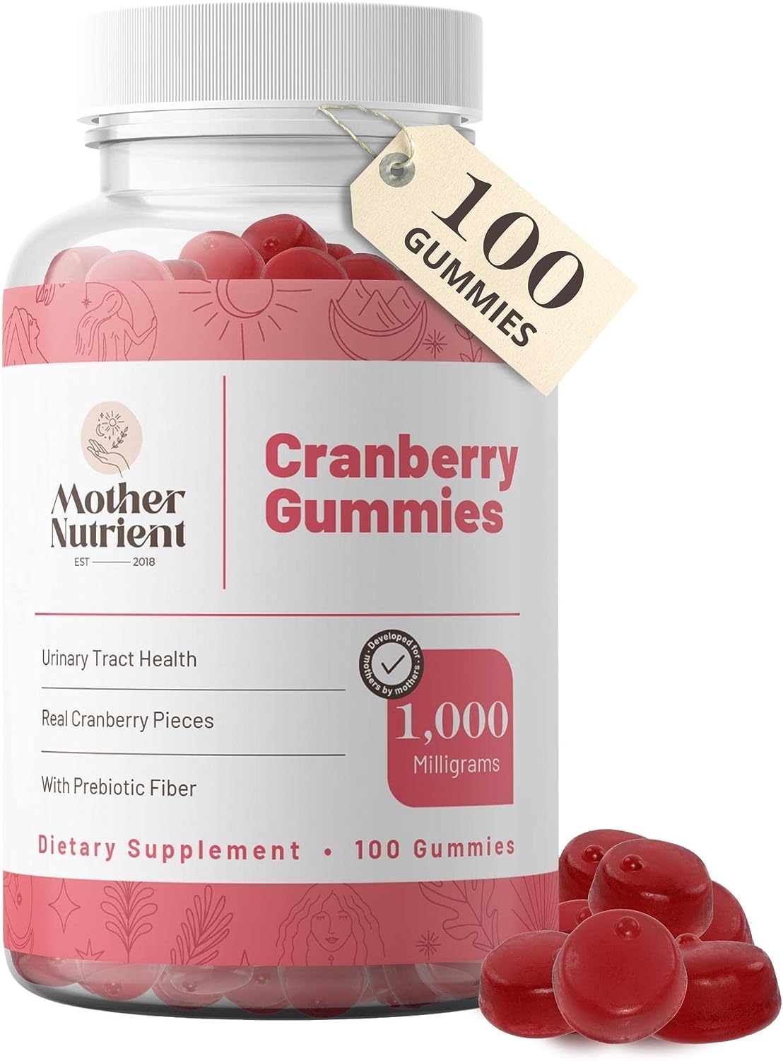 Cranberry Gummies for Women and Kids 1,000mg of Pure Cranberry -100 gummies