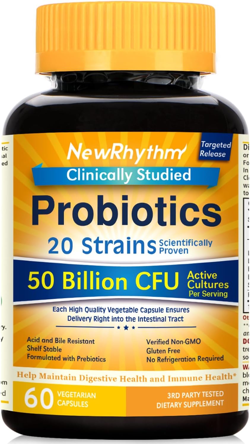 NewRhythm Probiotics 50 Billion CFU 20 Strains, 60 Veggie Capsules