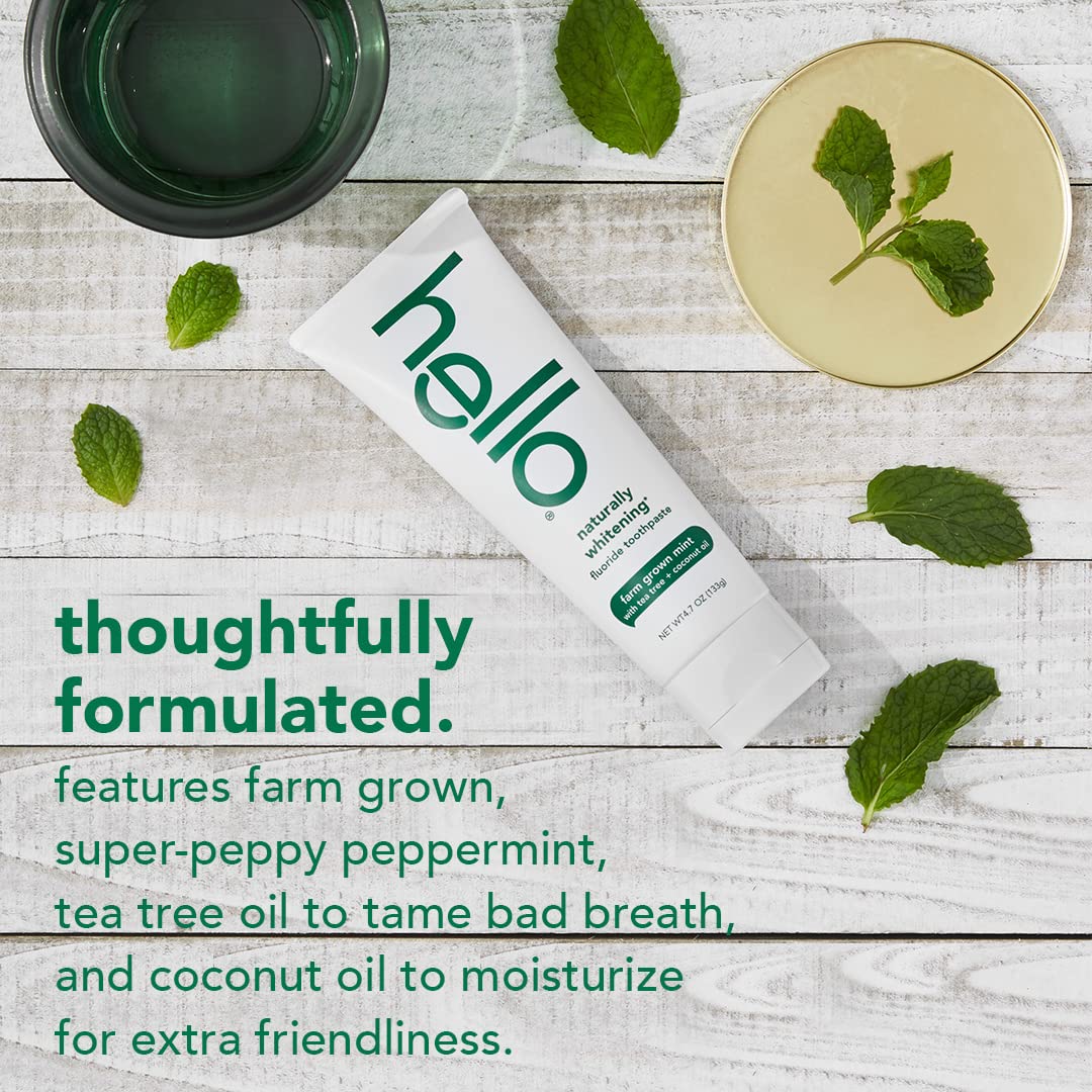 Hello Naturally Whitening Fluoride Toothpaste, Natural Peppermint Flavor 3 Pack