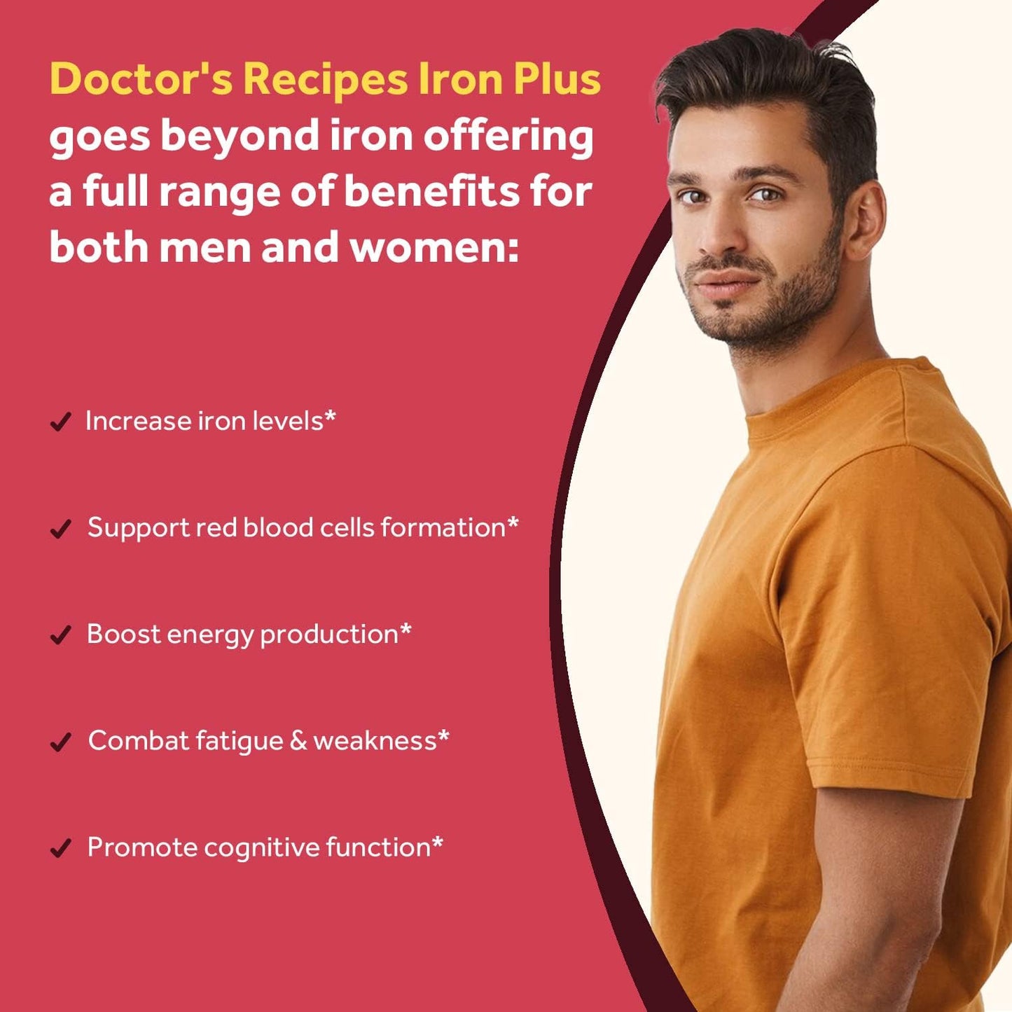 Doctor's Recipes Iron Supplement, with Vitamin C, B6, Folate & B12- 60 capsules