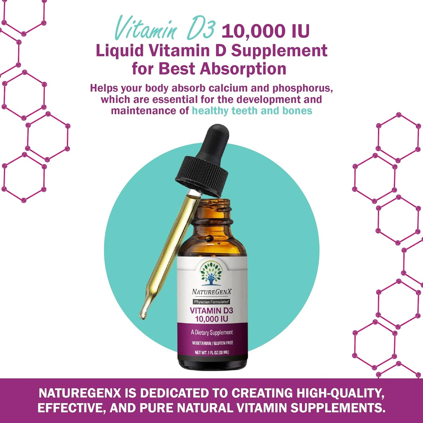 Liquid Vitamin D Drops: Vitamin D3 Supplement 10000 IU for Fast-1 fl oz